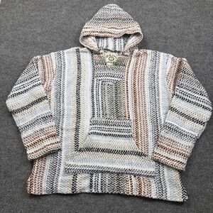 Earth Ragz Hoodie Men Medium Multicolored Baja Hooded Pullover Southwestern Surf